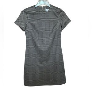 DKNY Women's Black Houndstooth Cross design Midi Dress Short Sleeve Size 4 NEW